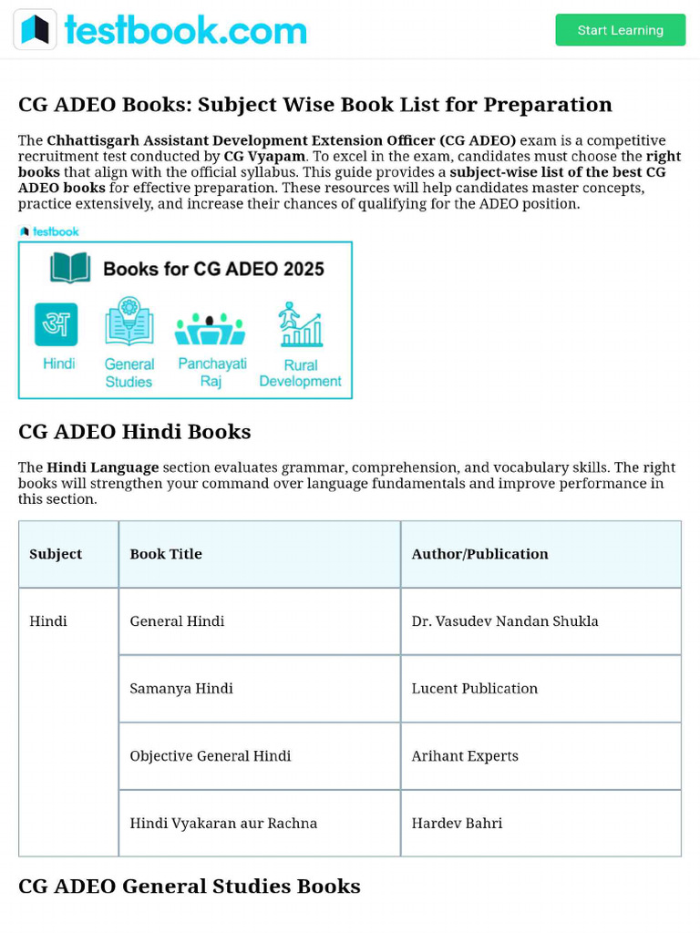 CG ADEO Books - Subject Wise Book List For Preparation | PDF