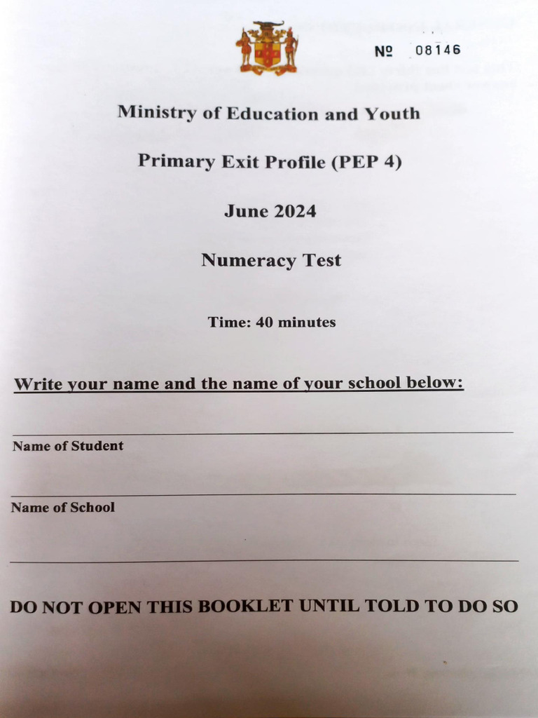 PEP 4 Numeracy Test June 2024 | PDF