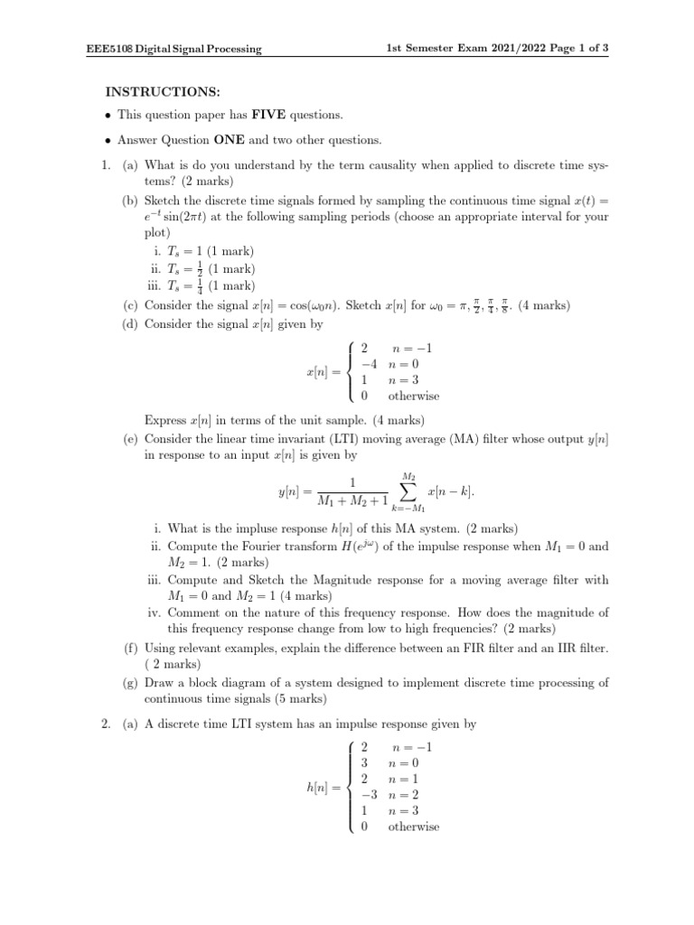 Digital Signal Processing Exam 2021/22 | PDF | Digital Signal ...