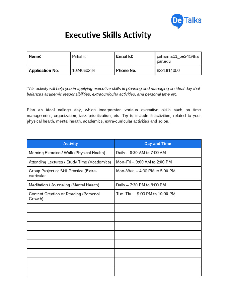 Executive Skills Activity1 | PDF