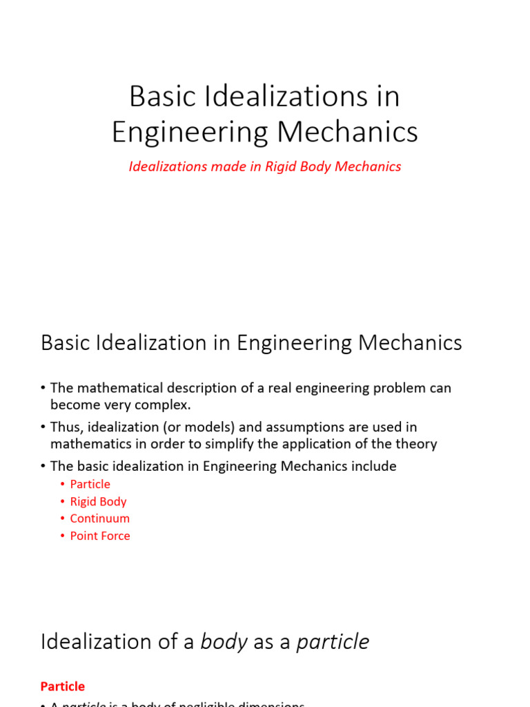Basic Idealizations in Mechanics | PDF | Force | Continuum Mechanics