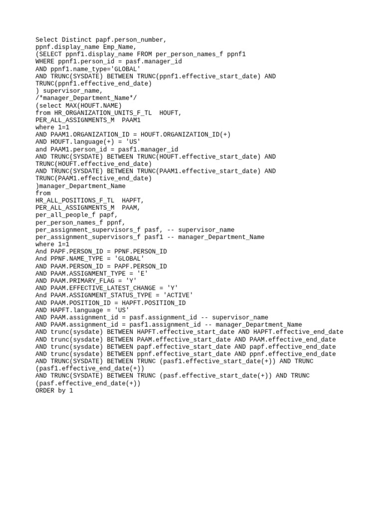 Supervisor and Manager Details Query | PDF