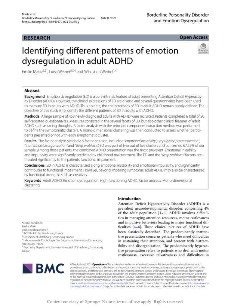 Emotion Dysregulation Patterns in Adult ADHD | PDF | Borderline ...