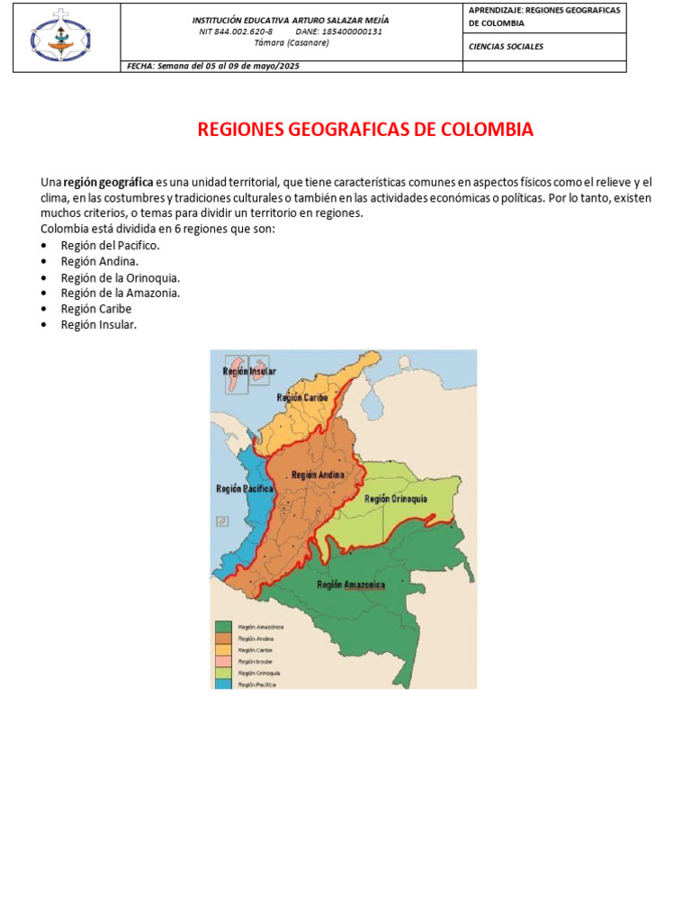 Regiones Geográficas de Colombia | PDF | Colombia