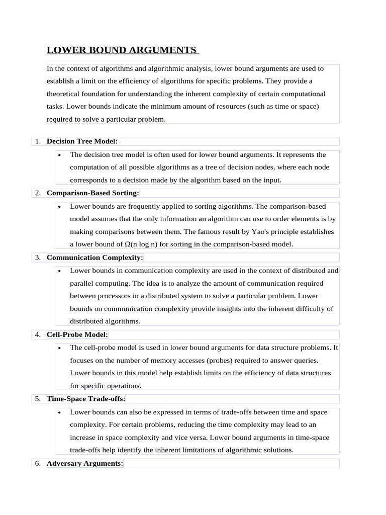 Lower Bound Arguments in Algorithms | PDF | Time Complexity | Computer ...