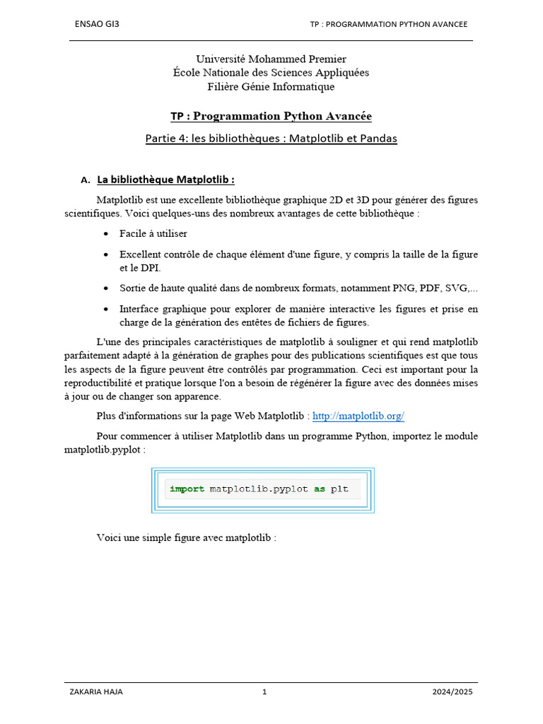 TP Python : Matplotlib et Pandas | PDF | Bibliothèque logicielle ...