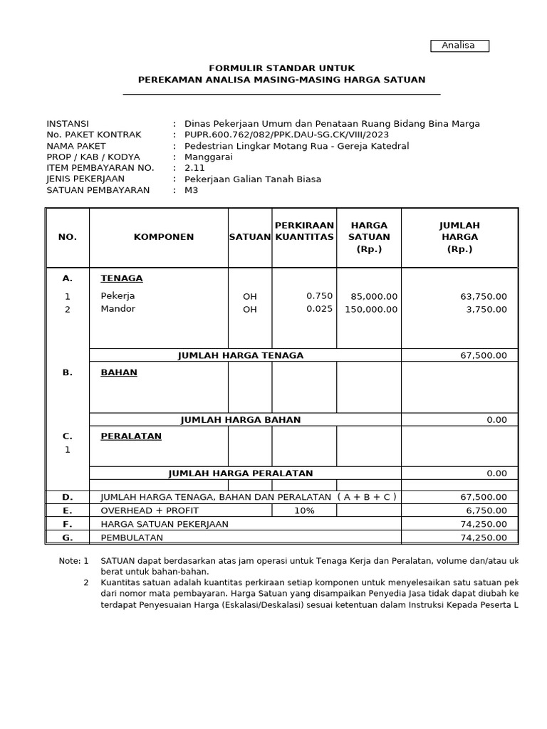 Analisa Harga Satuan Pekerjaan PUPR | PDF