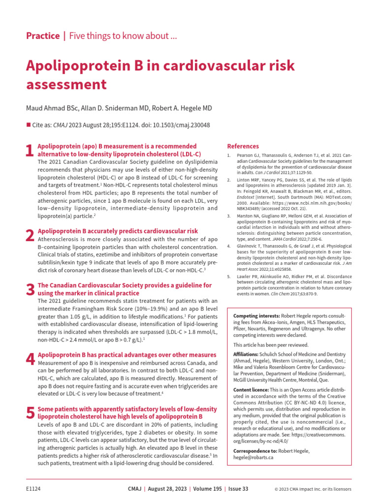 Apolipoprotein (Apo) B Measurement Is A Recommended Alternative To Low ...