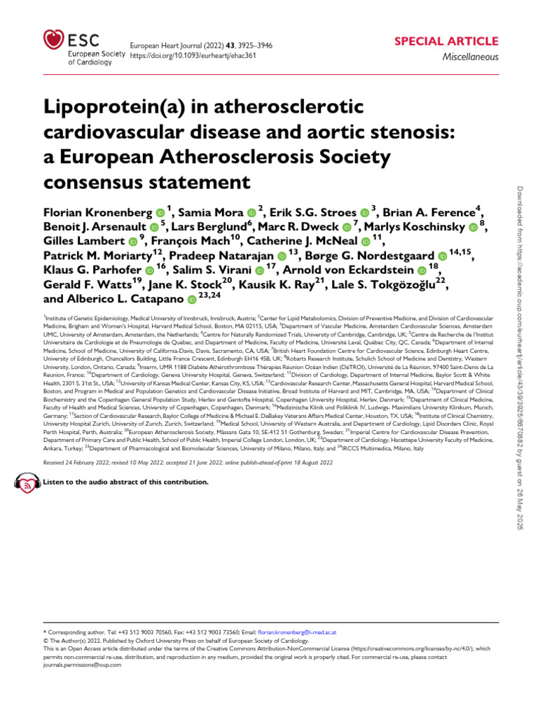 Lipoprotein (A) in Atherosclerotic | PDF | Atherosclerosis ...