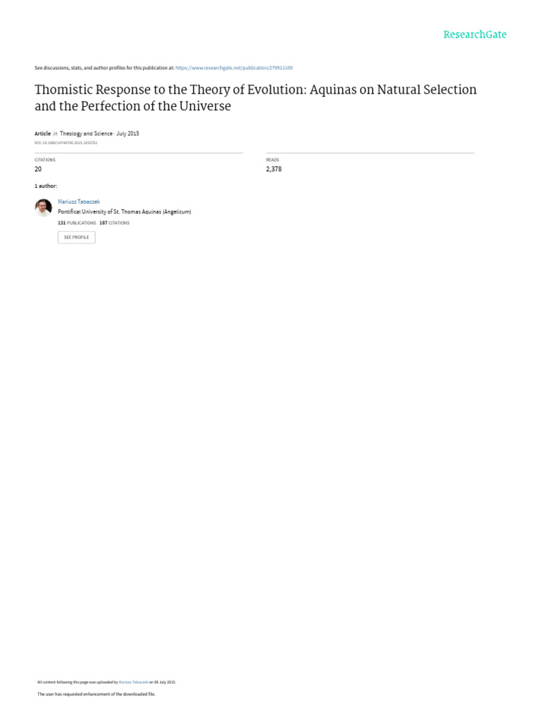 Thomistic View on Evolution and Creation | PDF | Causality | Creationism