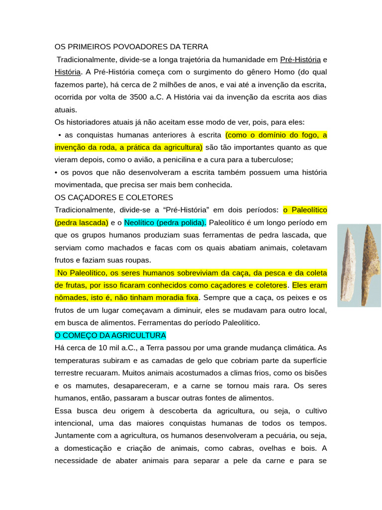 Os Primeiros Povoadores Da Terra | PDF | Paleolítico | Neolítico
