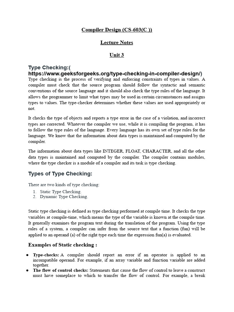 Type Checking in Compiler Design | PDF | Data Type | Pointer (Computer ...