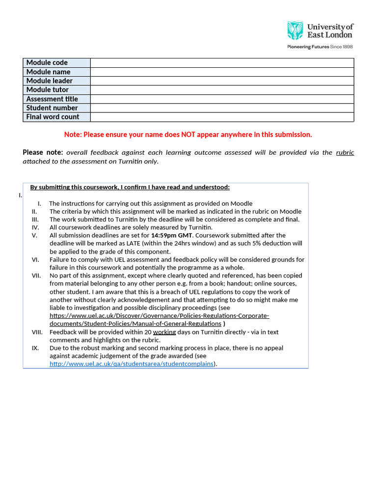 Coursework Submission Guidelines and Policies | PDF