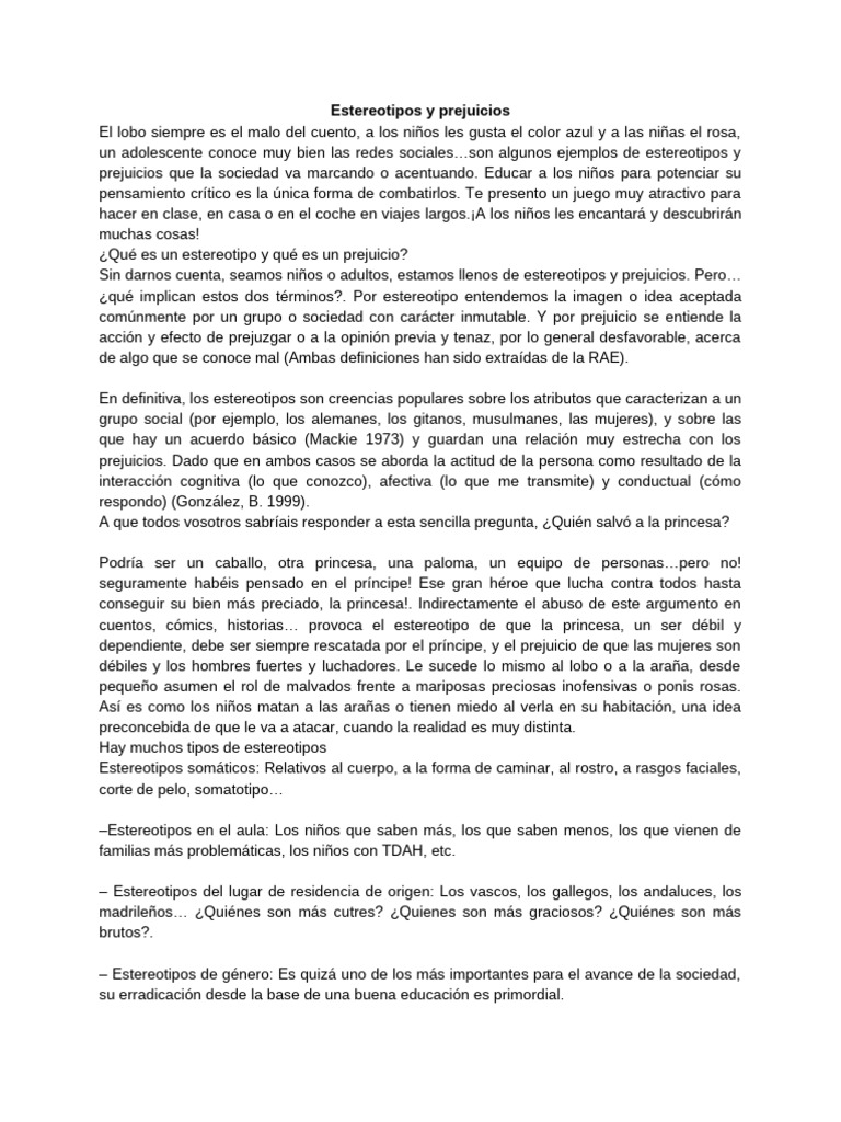 Estereotipos y Prejuicios | PDF | Estereotipos | Prejuicios