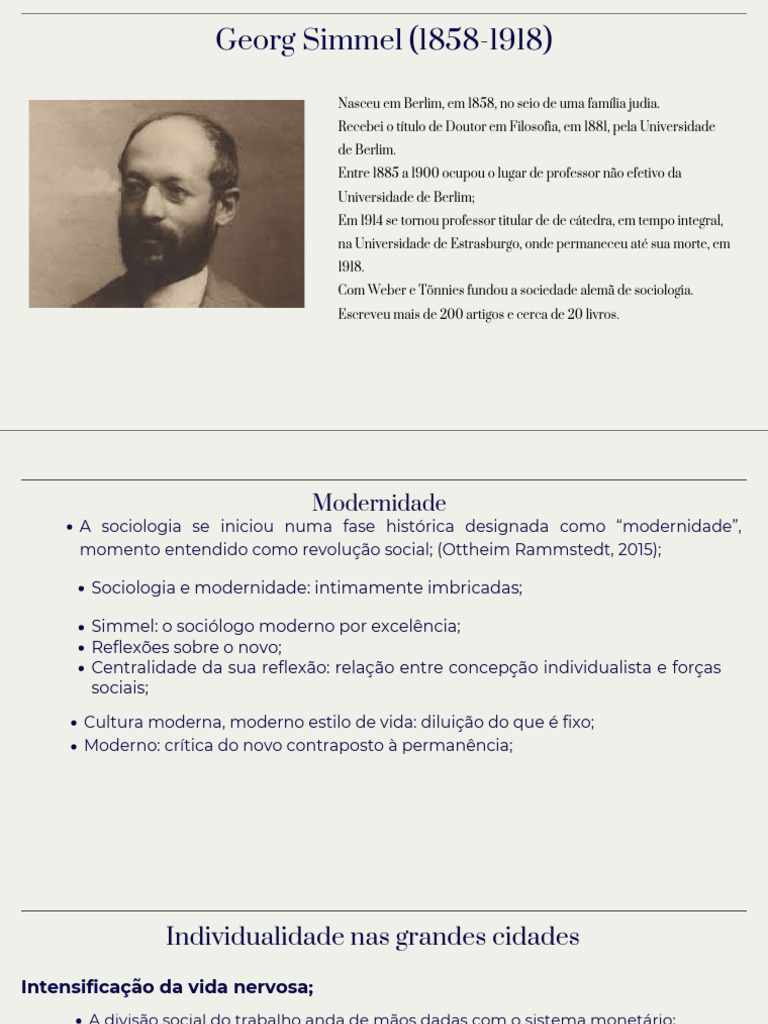 Simmel e a Modernidade: Individualidade e Dinheiro | PDF | Sociologia ...