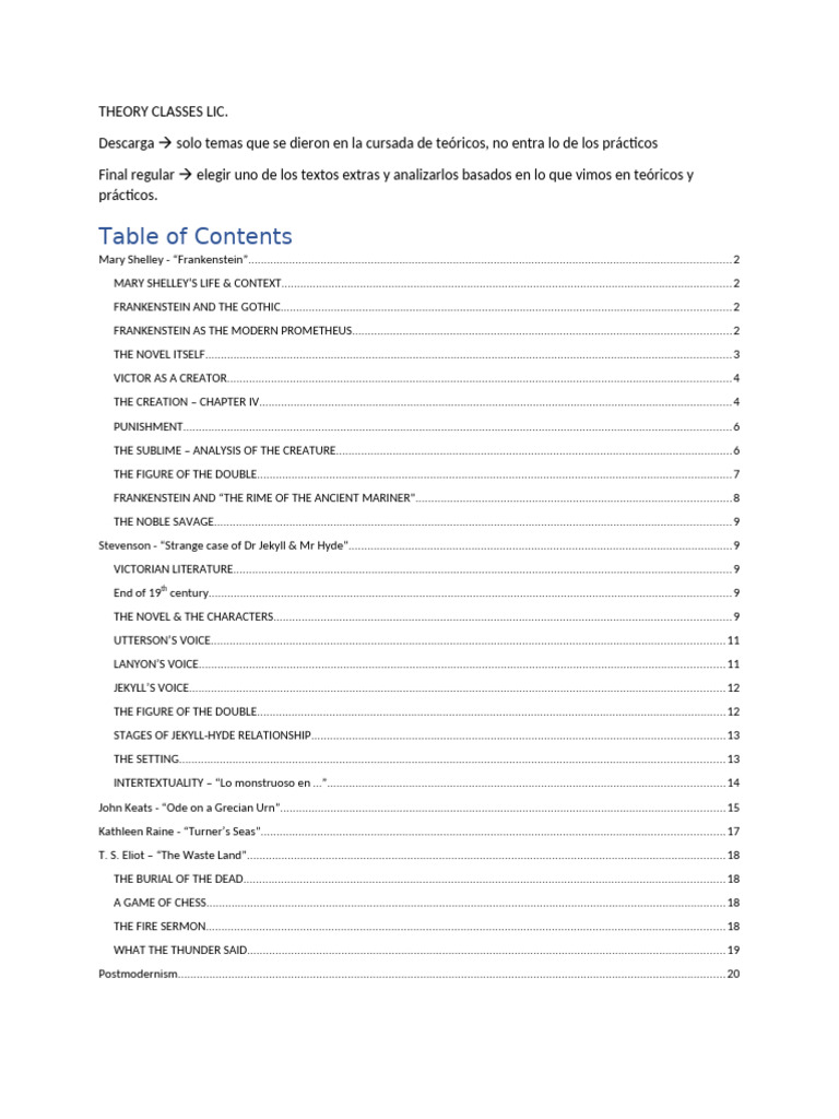 Theoretical Classes | PDF | Frankenstein | Dr. Jekyll And Mr. Hyde ...