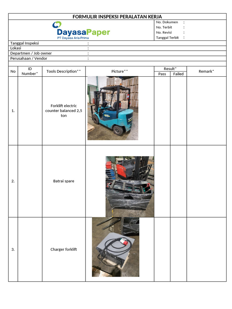 Formulir Inspeksi Peralatan Kerja | PDF