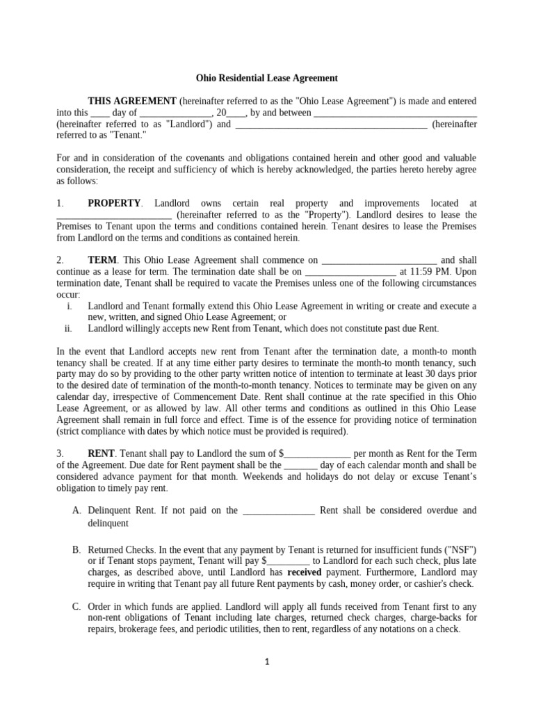 Ohio Residential Lease Agreement Template | PDF | Lease | Leasehold Estate
