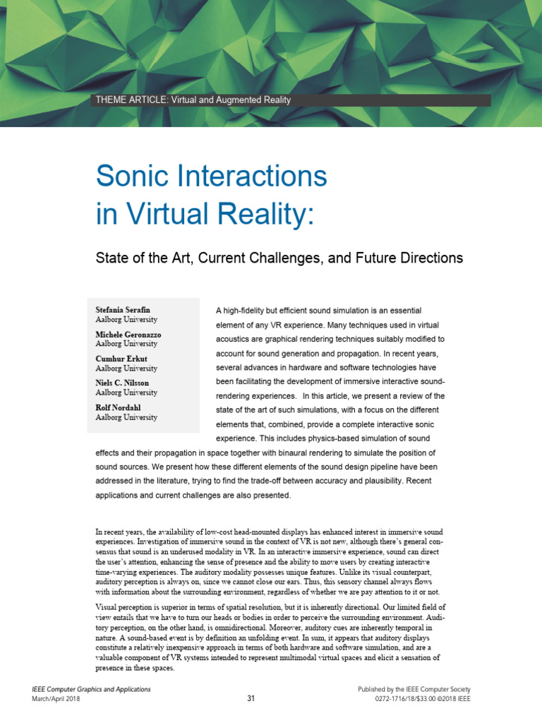Sound Synthesis in Virtual Reality | PDF | Virtual Reality | Headphones