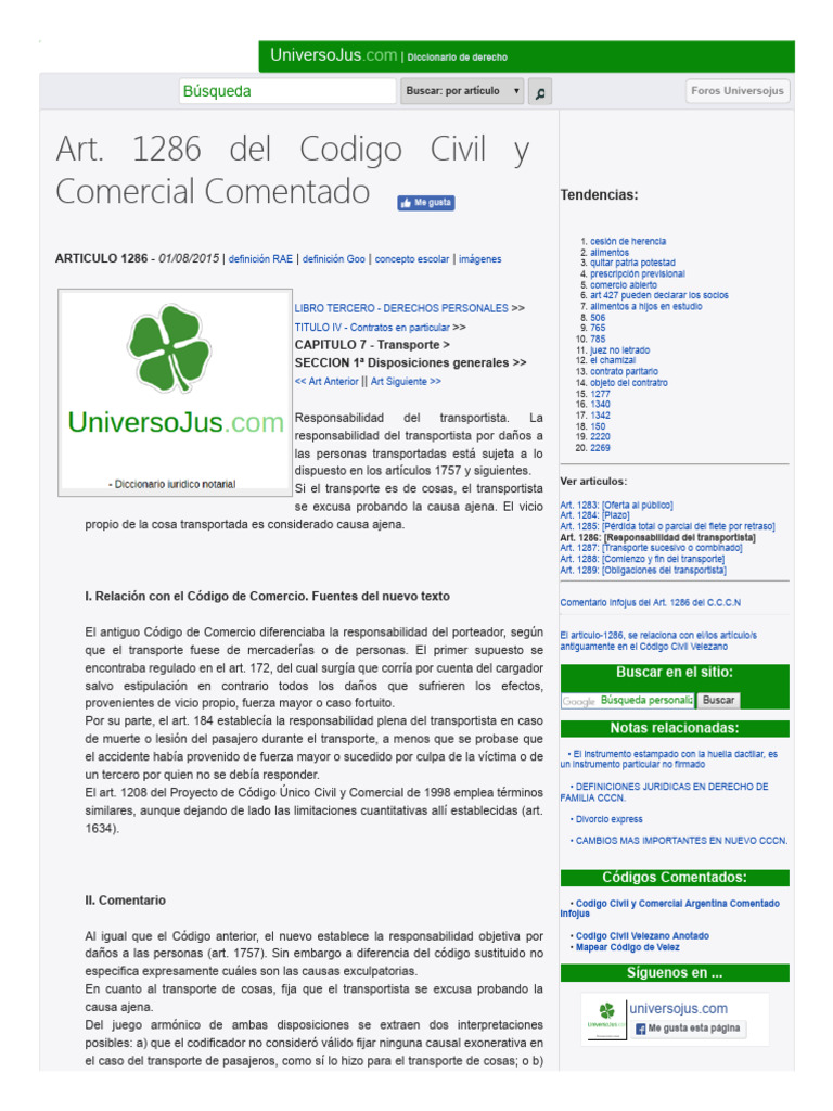Artículo 1286: Responsabilidad del Transportista | PDF | Esfera pública ...