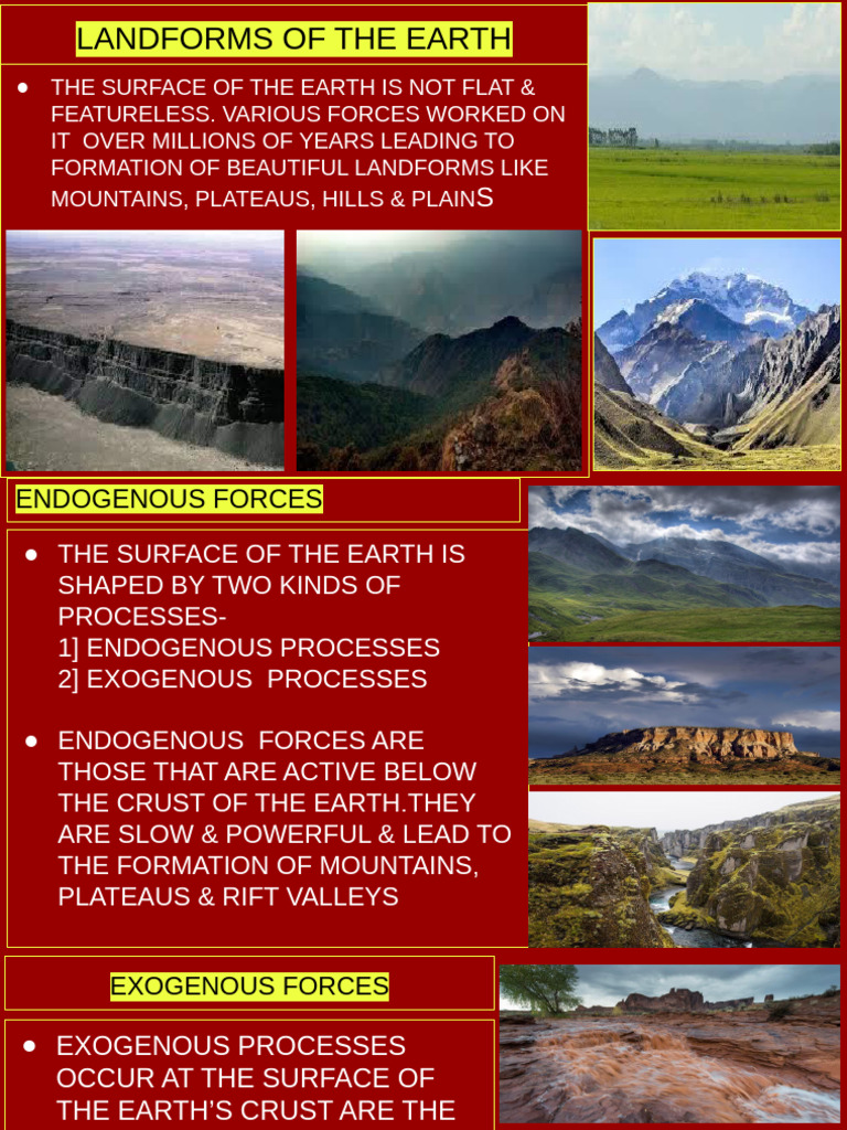 Types and Formation of Earth's Landforms | PDF | Plateau | Mountains