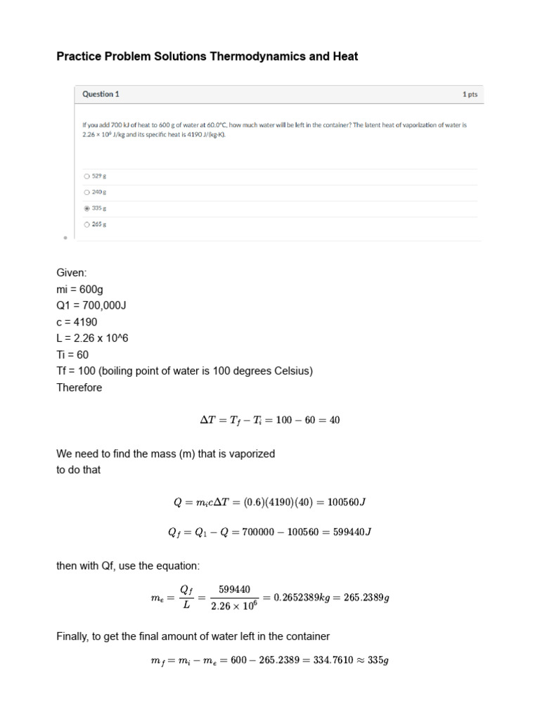 Practice Problem Solutions Thermodynamics and Heat | PDF | Mechanical ...