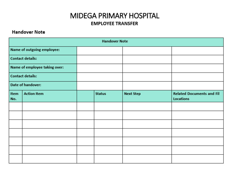 MIDEGA Hospital Employee Handover Note | PDF