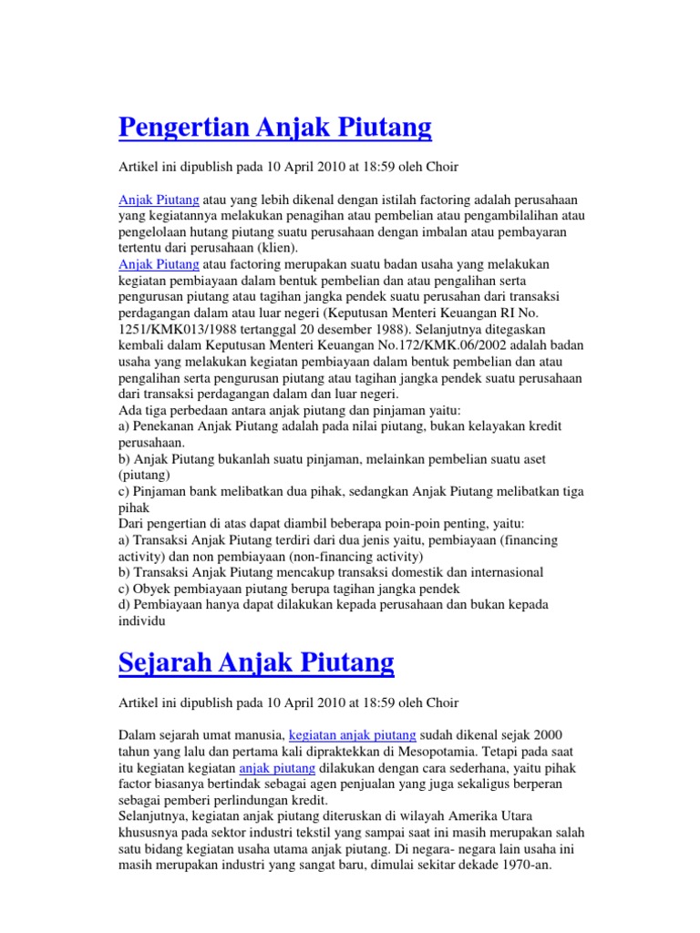 Definisi dan Sejarah Anjak Piutang | PDF | Pengelolaan Keuangan & Uang ...