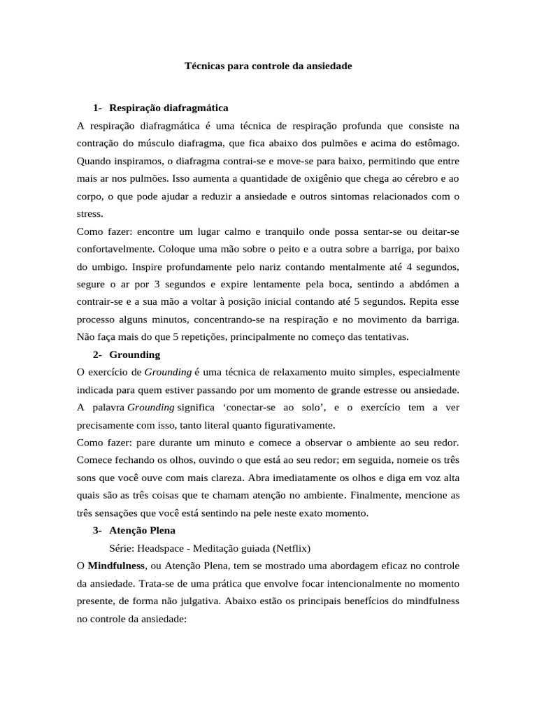 Técnicas Eficazes para Controlar a Ansiedade | PDF | Ansiedade ...