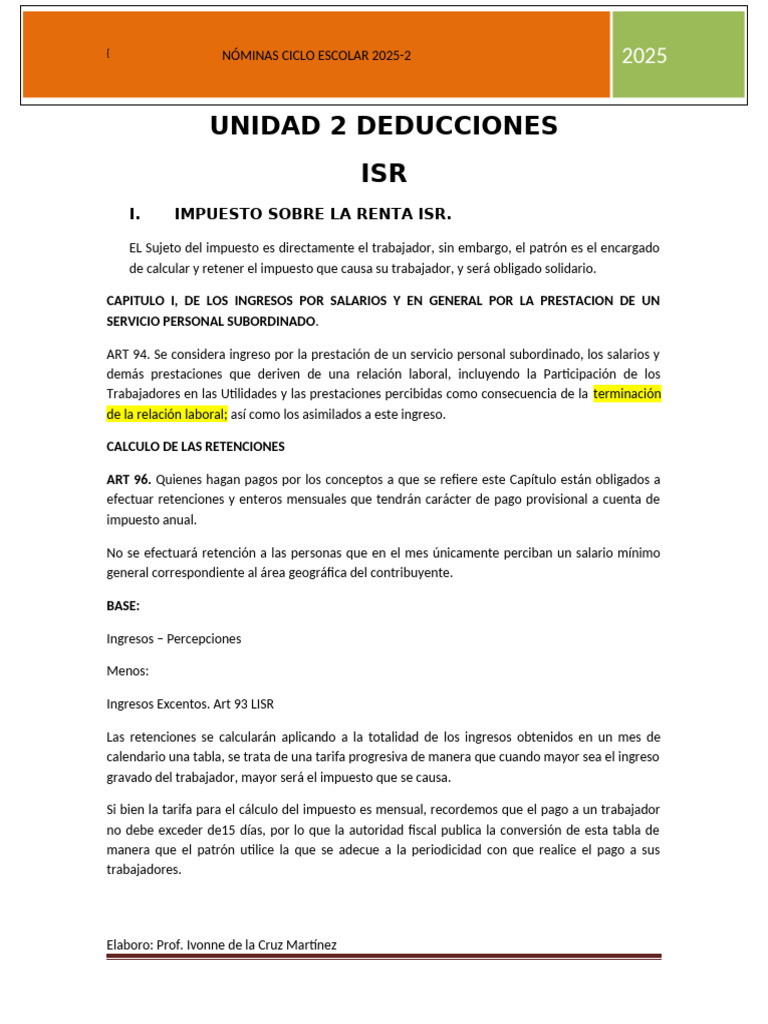 Cálculo del ISR y Exenciones 2025 | PDF | Impuesto sobre la renta | Salario