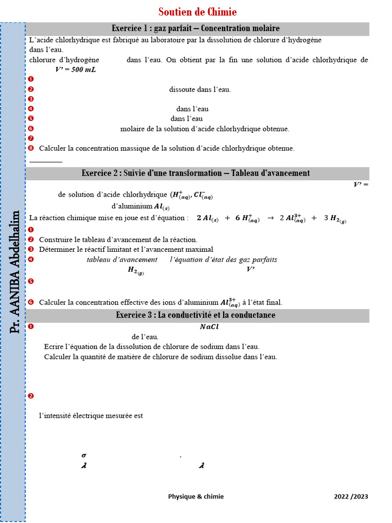 Exercice de Chimie : Gaz Parfaits et Réactions | PDF | Acide ...