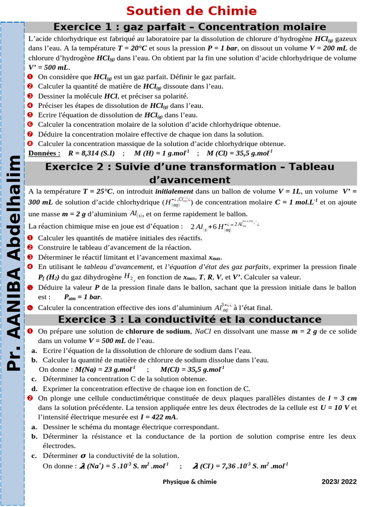 Exercice sur les gaz parfaits et réactions chimiques | PDF | Acide ...