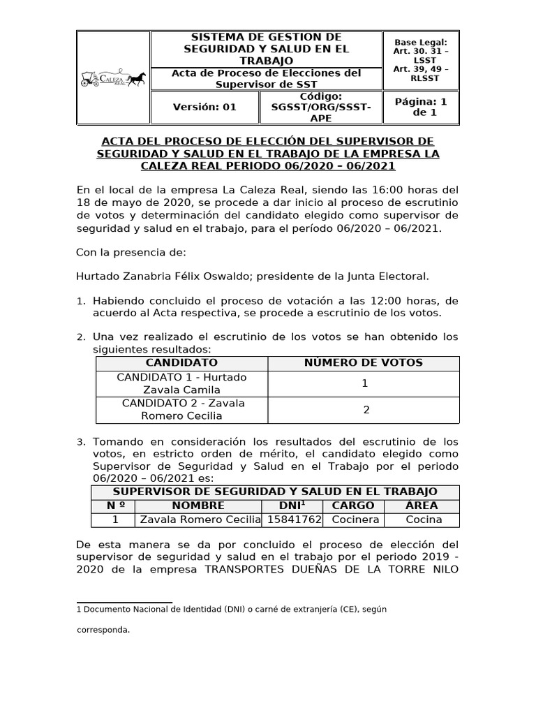Acta Del Proceso de Eleccion de Los Representantes | PDF | Gobierno ...