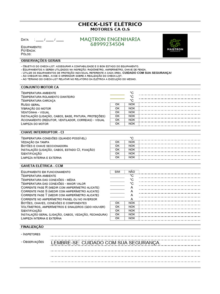 CHECK LIST Motores Eletricos | PDF | Motores | Bens manufaturados