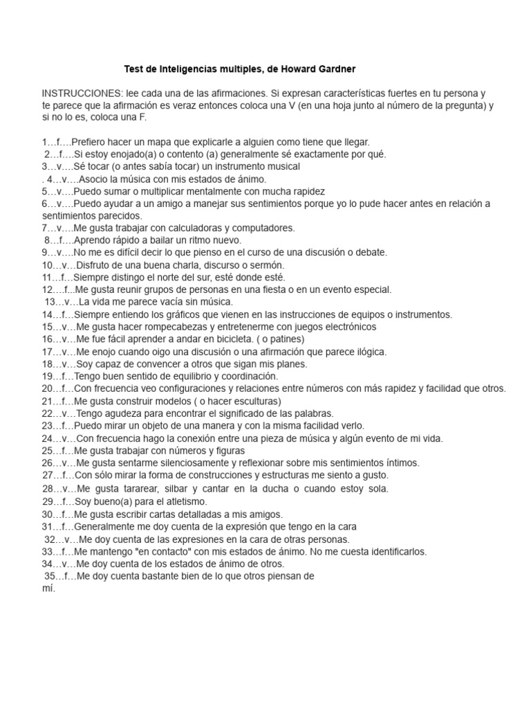 Test de Inteligencia de Gardner Juan | PDF