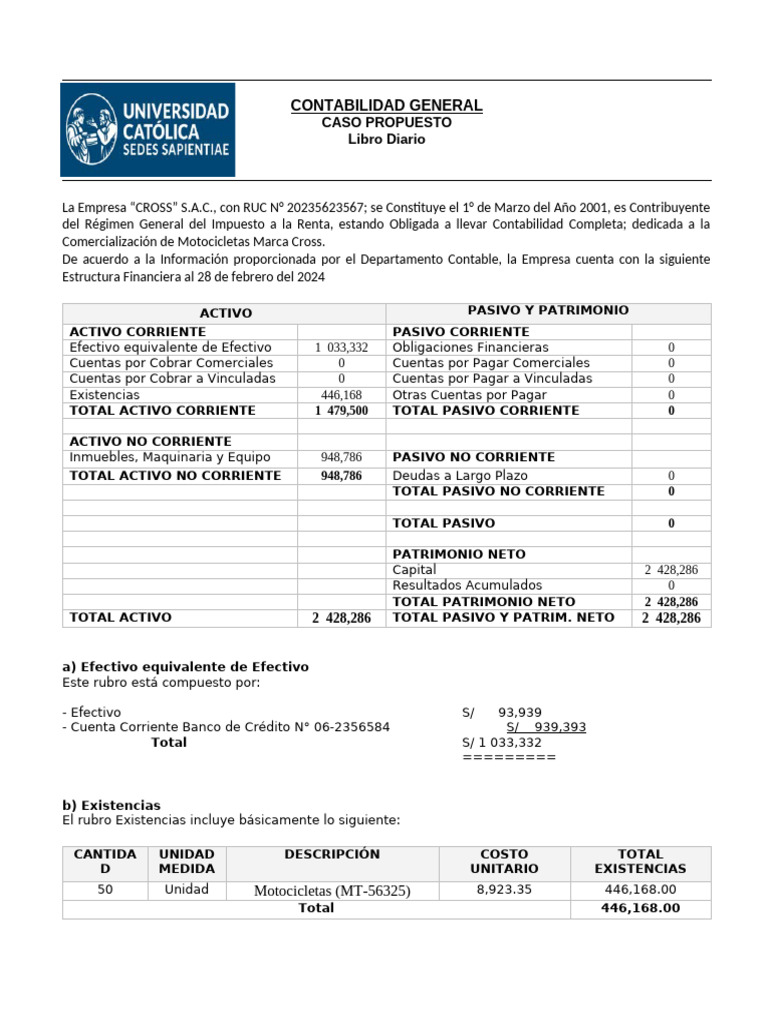 Caso de Registro de Los Tipos de Asientos Contables | PDF ...