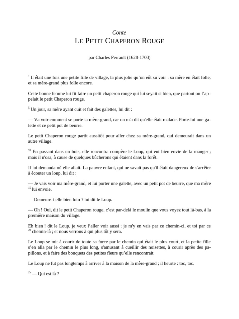 Le Petit Chaperon Rouge : Conte Classique | PDF | Le Petit Chaperon rouge