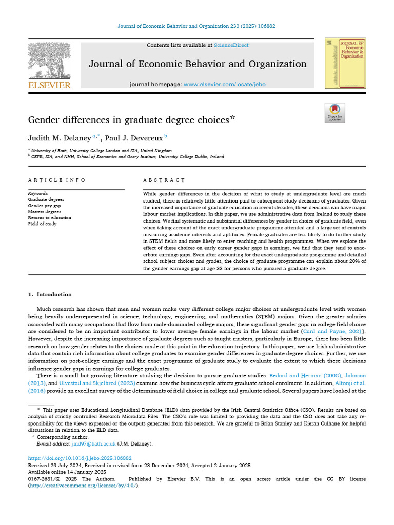Gender Differences in Graduate Choices | PDF | Postgraduate Education ...