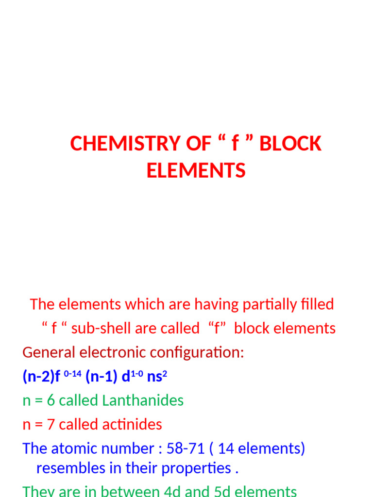 Chemistry of f Block Elements | PDF | Lanthanide | Coordination Complex