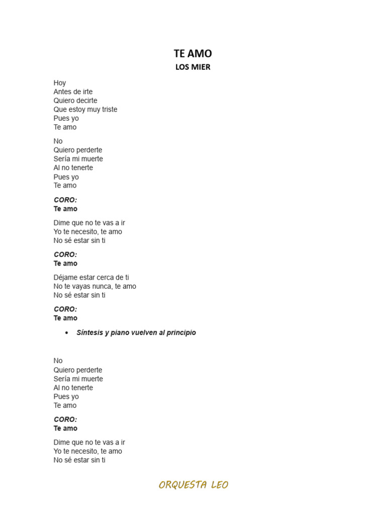 Te Amo Letra | PDF