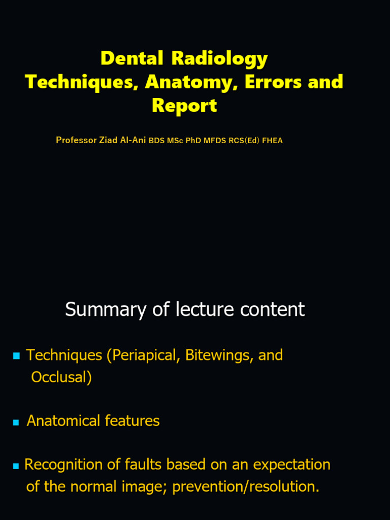 Radiology, Techniques, Faults Report - Prof Alani | PDF | Dental ...