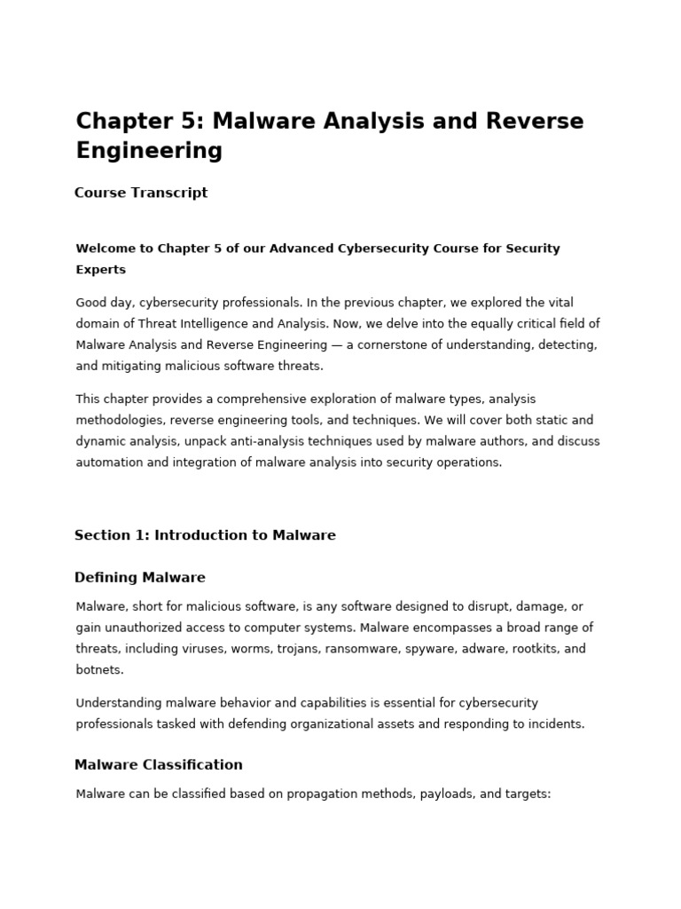 Malware Analysis and Reverse Engineering | PDF | Malware | Security