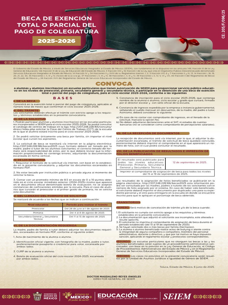 Convocatoria Becas SEIEM 2025-2026 | PDF | Educación de la primera ...