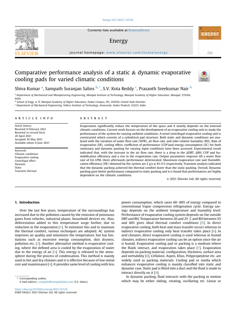Comparative Performance Analysis of A Static & Dynamic Evaporative ...