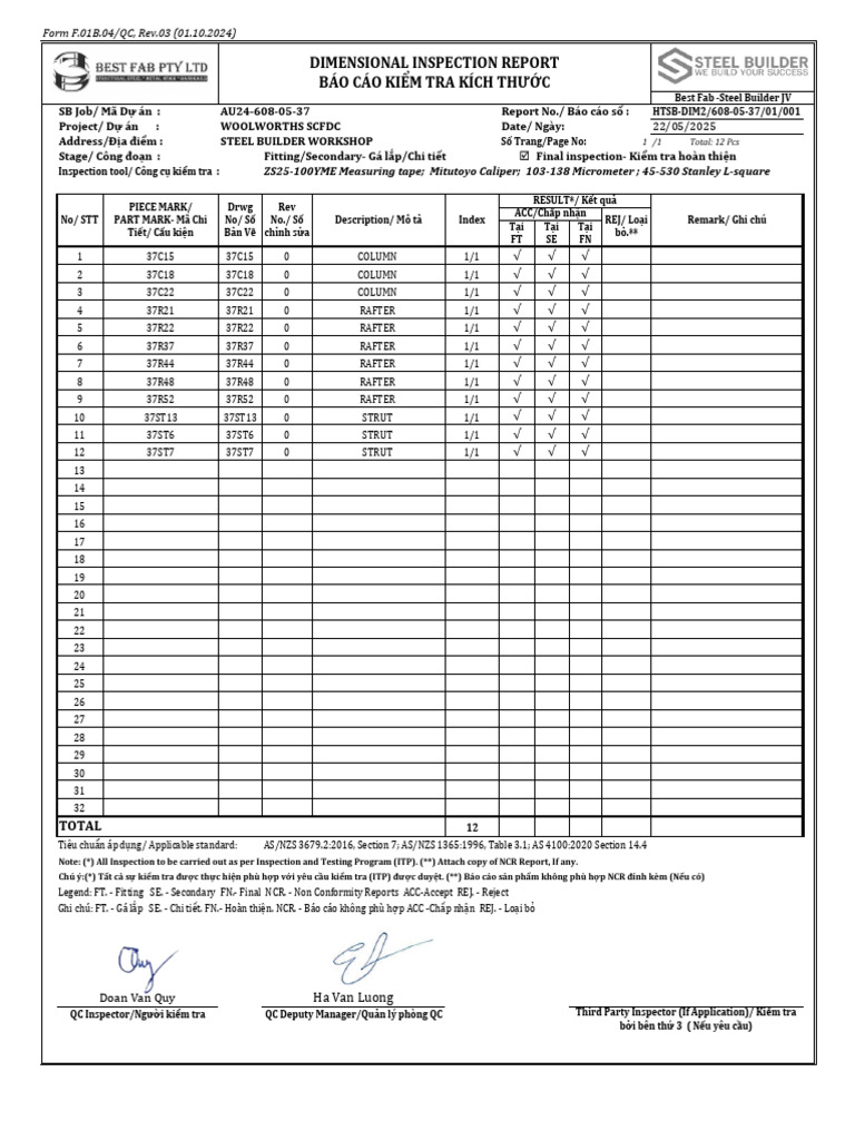 Dimensional Final Inspection Report - 608!05!37 | PDF
