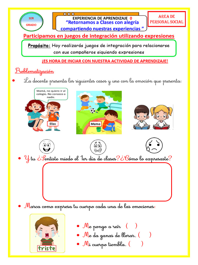 Ficha 13 de Marzo 1er Grado Personal Social | PDF