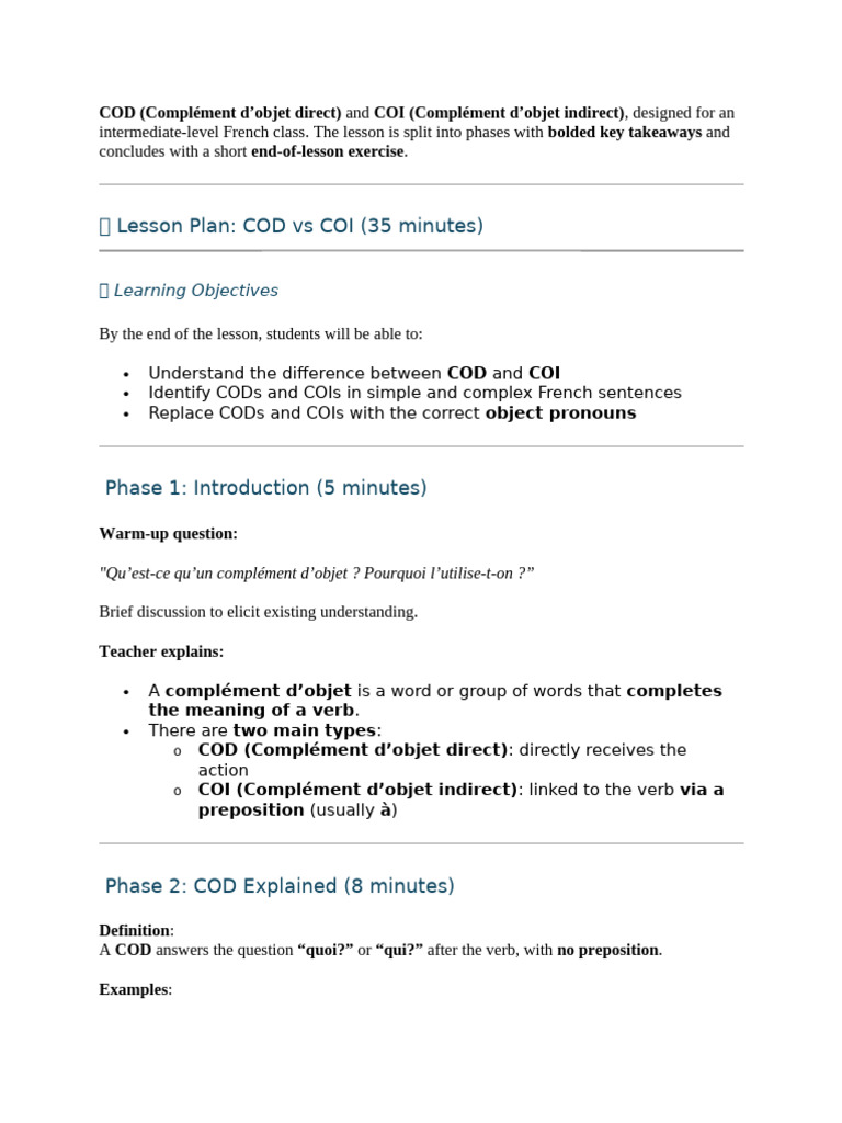 Différences entre COD et COI en français | PDF