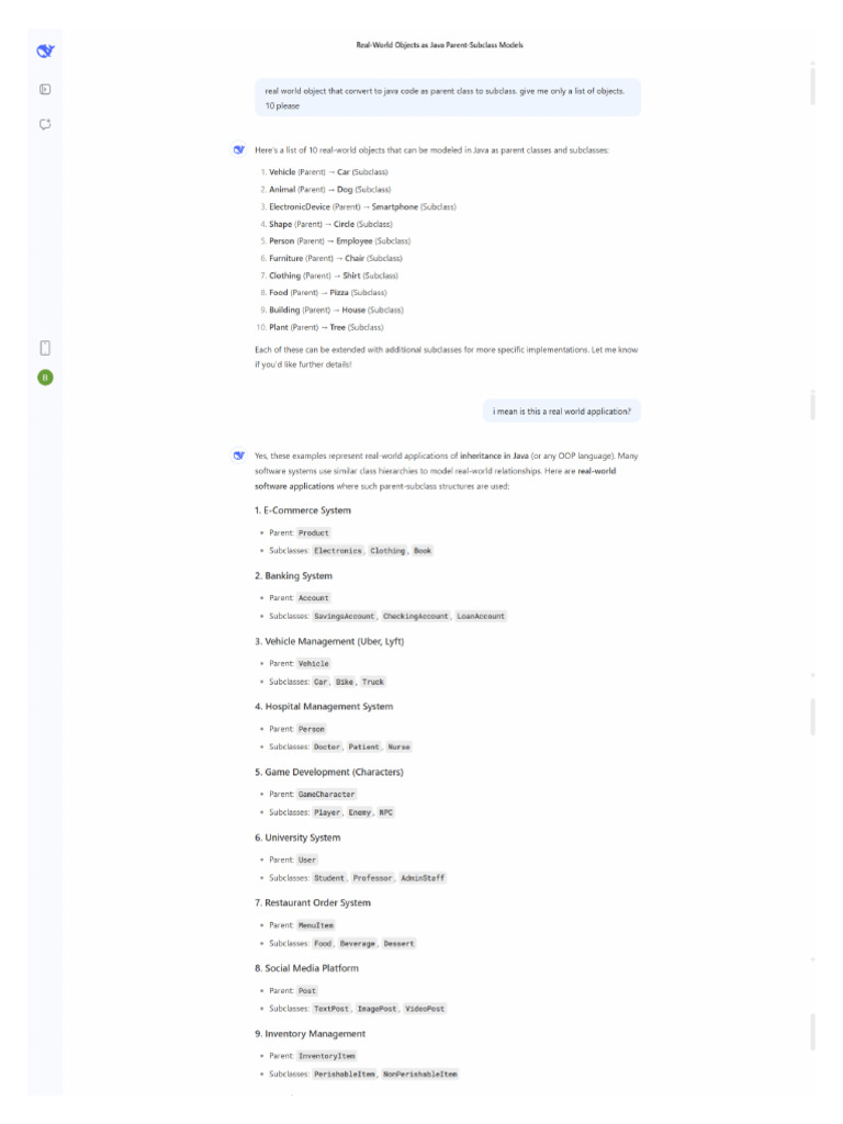 Real-World Objects As Java Parent-Subclass Models | PDF