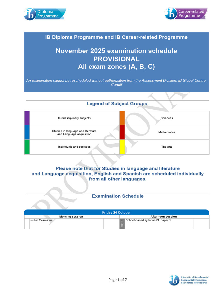 November 2025 IB Exam Schedule | PDF