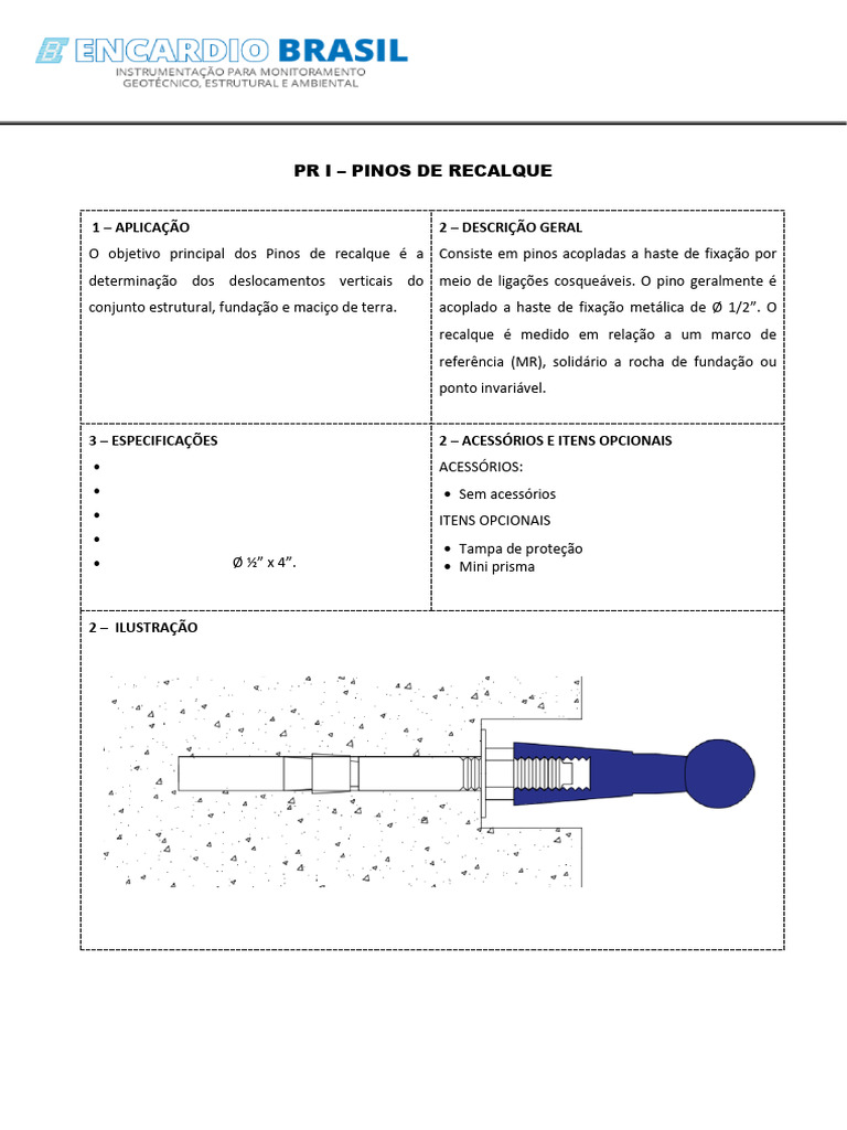 Pinos de Recalque para Medição Estrutural | PDF